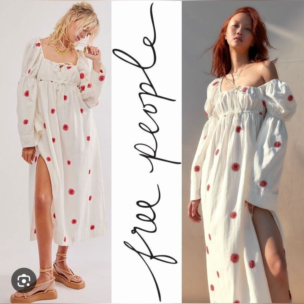 NWOT Free People Emory Embroidered Midi Dress Women's XS